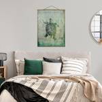 Wandkleed Collage Antieke Schildpad textiel & massief hout (houtsoort) - turquoise - 50cm x 66,4cm x 0,3cm - 50 x 66 cm