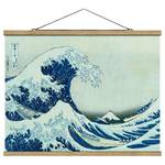 Stoffbild Die grosse Welle von Kanagawa Textil; Massivholz (Holzart) - Blau - 35cm x 26cm x 0,3cm - 35 x 26 cm