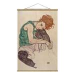 Wandkleed Egon Schiele Zittende Vrouw textiel & massief hout (houtsoort) - meerdere kleuren - 80cm x 120cm x 0,3cm - 80 x 120 cm