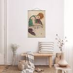 Wandkleed Egon Schiele Zittende Vrouw textiel & massief hout (houtsoort) - meerdere kleuren - 80cm x 120cm x 0,3cm - 80 x 120 cm