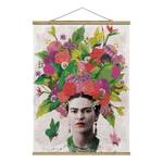 Tableau déco Frida Kahlo portrait fleuri Toile et bois massif - Multicolore - 50 cm x 66,4 cm x 0,3 cm - 50 x 66 cm