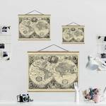 Stoffbild Weltkarte Antike Illustration Textil; Massivholz (Holzart) - Beige; Schwarz - 80cm x 60cm x 0,3cm - 80 x 60 cm