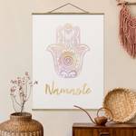 Wandkleed Hamsa Hand Namaste textiel & massief hout (houtsoort) - Gold - 35cm x 46,5cm x 0,3cm - 35 x 47 cm