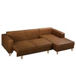 Ecksofa MAISON mit Schlaffunktion Antiklederlook - Mischgewebe Xia: Cognac - Longchair davorstehend rechts