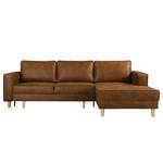 Ecksofa MAISON mit Schlaffunktion Antiklederlook - Mischgewebe Xia: Cognac - Longchair davorstehend rechts