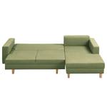 Ecksofa MAISON mit Schlaffunktion Webstoff Lark: Pistaziengrün - Longchair davorstehend rechts