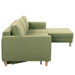 Ecksofa MAISON mit Schlaffunktion Webstoff Lark: Pistaziengrün - Longchair davorstehend rechts