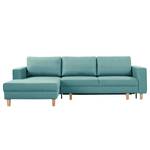 Ecksofa MAISON mit Schlaffunktion Webstoff Lark: Petrol - Longchair davorstehend links