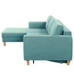 Ecksofa MAISON mit Schlaffunktion Webstoff Lark: Petrol - Longchair davorstehend links