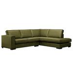 Ecksofa Locana Antiklederlook - Microfaser Cheri: Olive - Ottomane davorstehend rechts