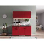 Cuisine Cano I Appareils électroménagers inclus - Rouge / Imitation chêne foncé - Largeur : 150 cm - Plaque de cuisson