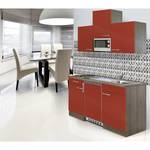 Single-Küchenzeile Cano II Inklusive Elektrogeräte - Rot / Eiche Dunkel Dekor - Breite: 150 cm - Kochplatte