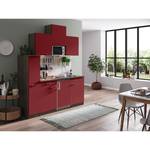 Mini keuken Cano II Inclusief elektrische apparaten - Rood/Donkere eikenhouten look - Breedte: 180 cm - Kookplaten