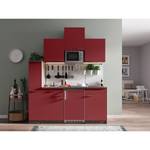 Mini keuken Cano II Inclusief elektrische apparaten - Rood/Donkere eikenhouten look - Breedte: 180 cm - Kookplaten