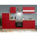 Cuisine Andrias III Rouge / Imitation chêne brut de sciage - Largeur : 270 cm - Sans table de cuisson - Sans électroménager