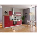 Küchenzeile Andrias III Rot / Nussbaum Dekor - Breite: 280 cm - Ohne Kochfeld - Ohne Elektrogeräte