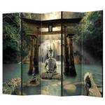 Paravento Buddha Smile II Tessuto non tessuto su legno massello  - Multicolore - 5 pannelli