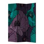 Kamerscherm Flowerbed vlies op massief hout  - lila/turquoise - 3-delige set