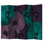 Paravent Flowerbed Intissé sur bois massif - Violet / Turquoise - 5 éléments