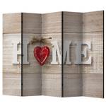 Paravent Home and Red Heart Vlies auf Massivholz  - Beige- 5-teilig