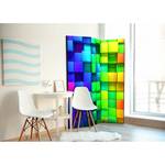 Paravent Colourful Cubes Vlies auf Massivholz  - Mehrfarbig - 3-teilig