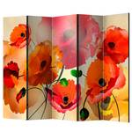 Kamerscherm Velvet Poppies vlies op massief hout  - meerdere kleuren - 5-delige set