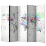 Kamerscherm White-Colorful World Map vlies op massief hout  meerdere kleuren - 5-delig