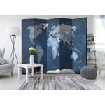 Paravent Dark Blue World Vlies auf Massivholz  - Mehrfarbig- 5-teilig