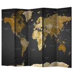 Paravent World map on dark background Vlies auf Massivholz  - Mehrfarbig- 5-teilig