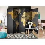 Paravento World map on dark background Tessuto non tessuto su legno massello  - Multicolore - 5 pannelli