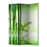 Paravent Green Bamboo Vlies auf Massivholz  - Grün - 3-teilig