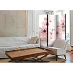 Paravent Cherry Blossom Intissé sur bois massif - Rose / Blanc - 3 éléments