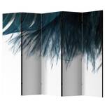 Paravento Dark Blue Feather Tessuto non tessuto su legno massello  - Multicolore - 5 pezzi