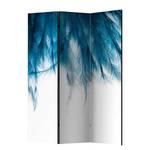Paravent Sapphire Feathers Vlies auf Massivholz  - Blau / Weiß - 3-teilig
