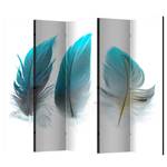 Paravent Blue Feathers Intissé sur bois massif - Bleu / Blanc - 5 éléments