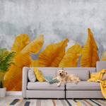 Papier peint intissé Banana Leaves Intissé - Gris / Orange - 200 x 140 cm