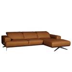 Ecksofa Iglesia Echtleder - Echtleder Nadra: Cognac - Longchair davorstehend rechts - Schwarz - Buche Dunkel