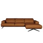 Ecksofa Iglesia Echtleder - Echtleder Nadra: Cognac - Longchair davorstehend rechts - Schwarz - Buche Dunkel