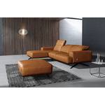 Ecksofa Iglesia Echtleder - Echtleder Nadra: Cognac - Longchair davorstehend links - Schwarz - Buche Dunkel