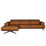 Ecksofa Iglesia Echtleder - Echtleder Nadra: Cognac - Longchair davorstehend links - Schwarz - Buche Dunkel