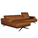 Ecksofa Iglesia Echtleder - Echtleder Nadra: Cognac - Longchair davorstehend links - Schwarz - Buche Schwarz