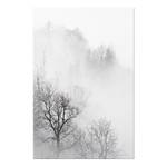 Afbeelding Trees In The Fog verwerkt hout & linnen - zwart-wit