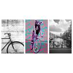 Wandbild Bikes Collection Holzwerkstoff & Leinen - Mehrfarbig