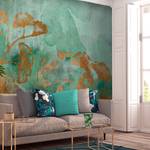 Fotomurale Copper Ginkgo Tessuto non tessuto - Verde / Oro - 450 x 315 cm