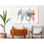 Wandbild Painted Elephant (3-teilig) Holzwerkstoff & Leinen - Mehrfarbig - 90 x 60 cm