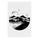 Afbeelding Mountain Landscape verwerkt hout & linnen - zwart-wit