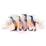 Afbeelding Penguin Wandering (5-delig) verwerkt hout & linnen - meerdere kleuren