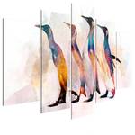 Afbeelding Penguin Wandering (5-delig) verwerkt hout & linnen - meerdere kleuren