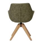 Chaise à accoudoirs Pori II Imitation cuir / Chêne massif - Vert olive - Lot de 2
