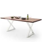 Houten eettafel met boomrand KAPRA Bruin acaciahout - 180 x 90 cm - Wit - X-vorm -  Hoogte tafelblad: 5 cm